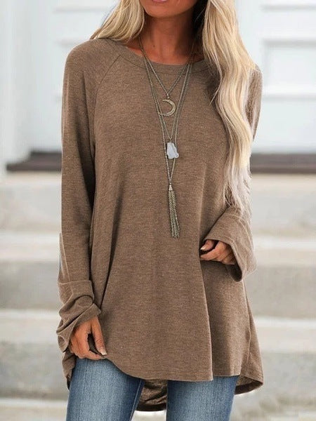 Round neck loose long sleeve pullover T-shirt
