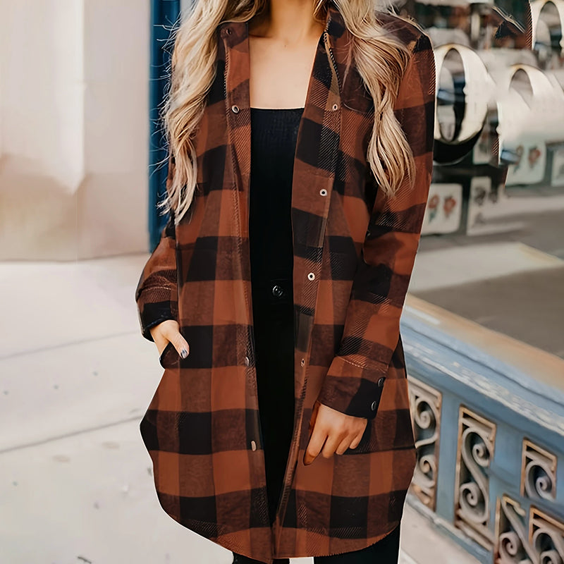 Women's Long Sleeve Plaid Print Button Front Casual Shirt For Spring & Fall