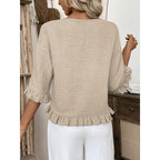 Womens 3 4 Length Sleeve Tops Loose Fit Casual Crew Neck Shirts Ruffle Tunic Blouses