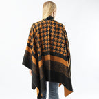 Women's Split Houndstooth Cape And Shawl Fashionable Simple Retro Cloak All-matching