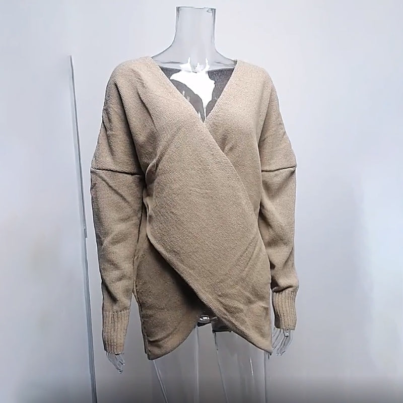 Women's Criss Cross V-Neck Sweater - 2025 Fall Long Sleeve Casual Pullover Top