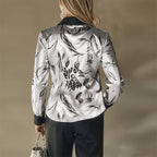Elegant Women's Printed Satin Shirt - Lapel Collar Long Sleeve Button Down Blouse With Flowy Design