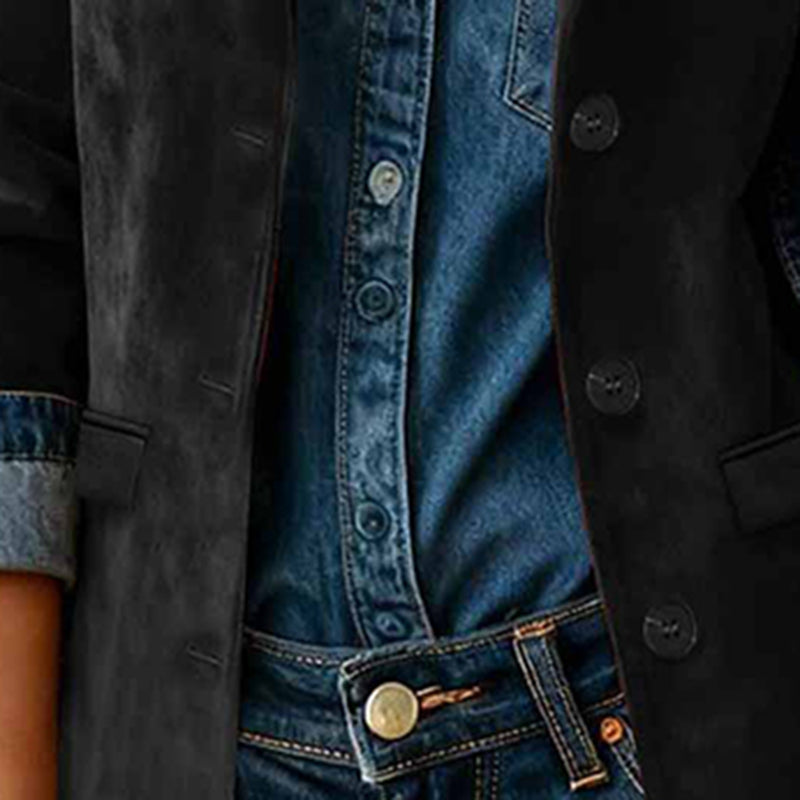 Plus Size Women's Solid Color Blazer Jacket Notch Lapel Long Sleeve Motorcycle Coat With Pockets For Office&Formal Wear