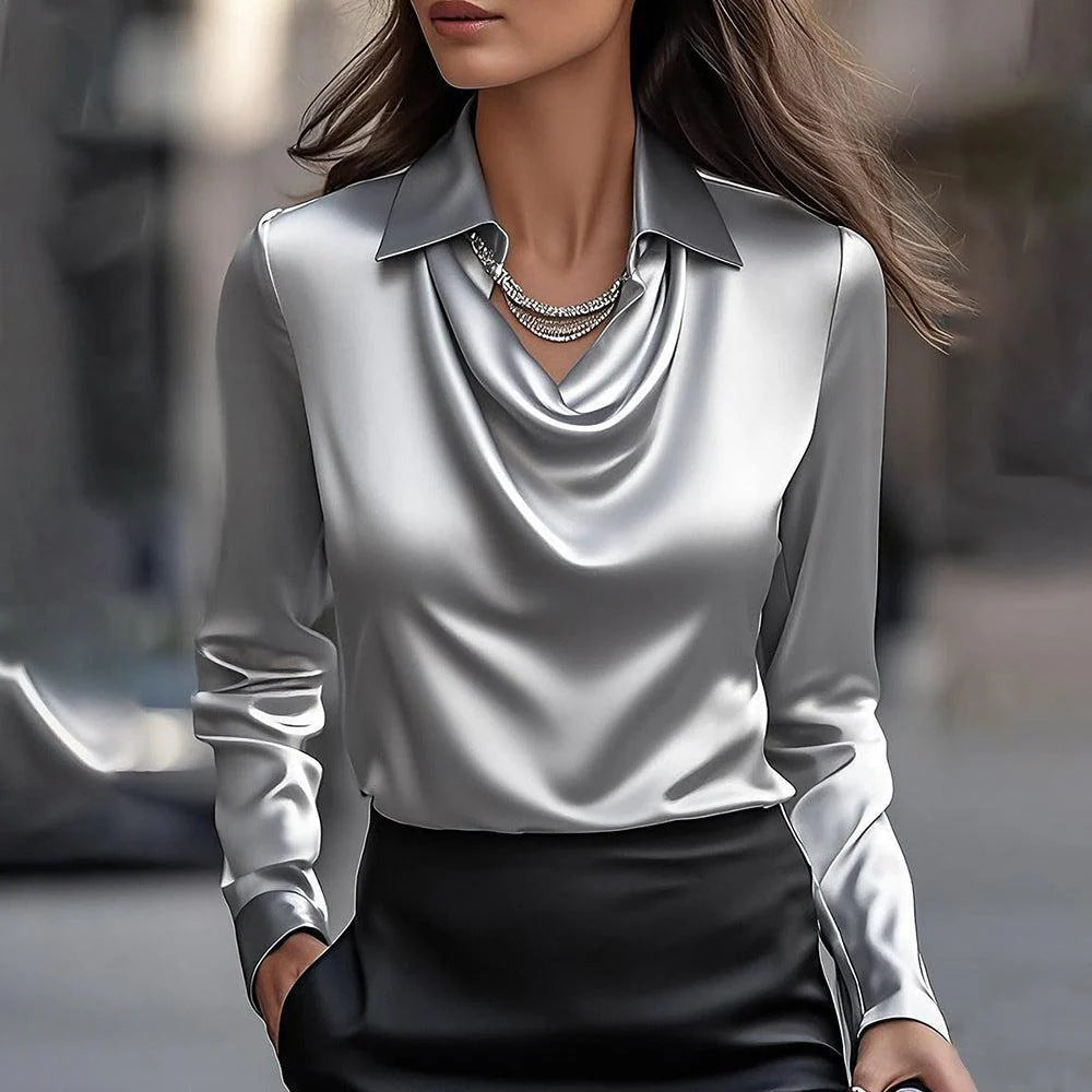 Women's Fashion Long Sleeve Irregular Collar Drape Shirt