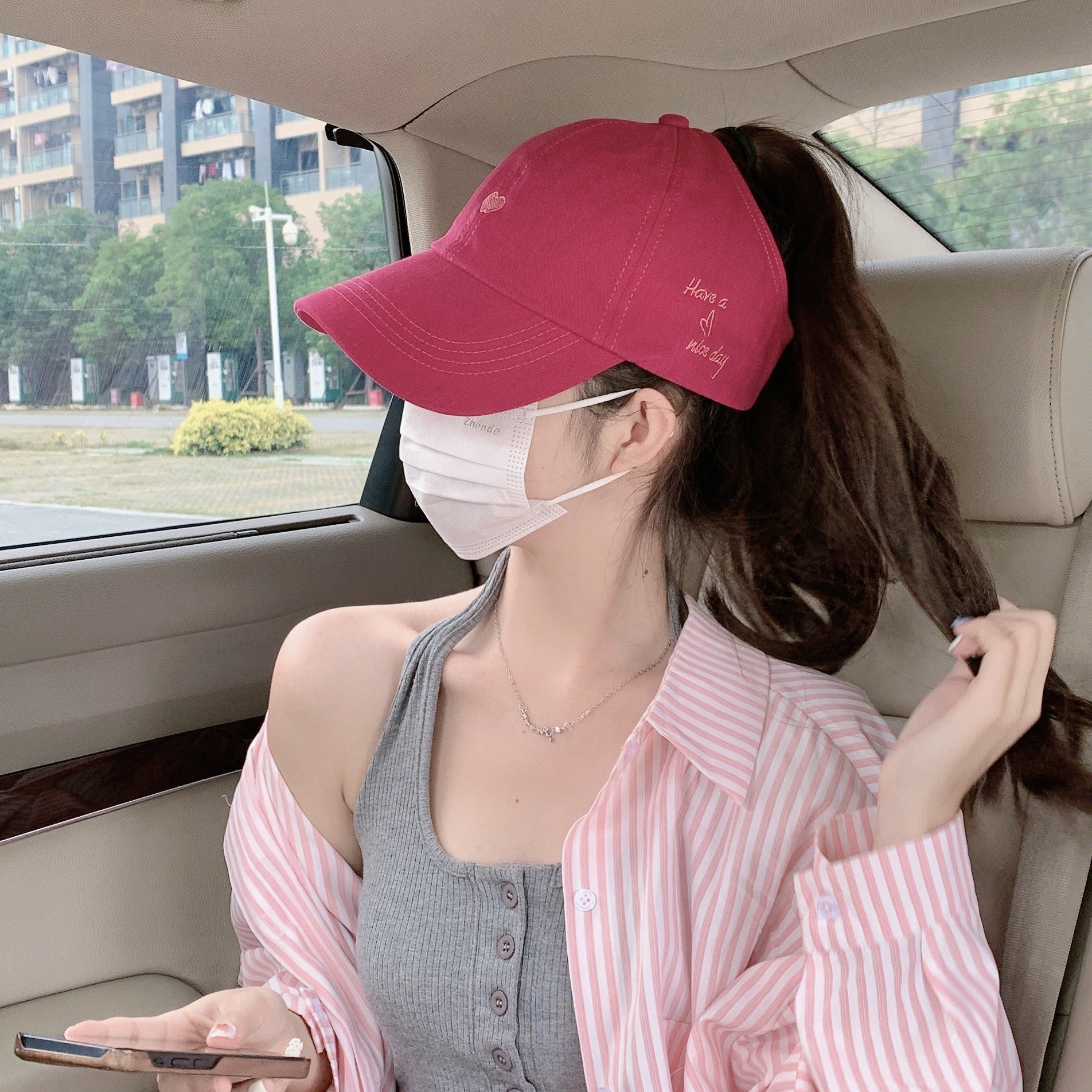 Preppy Style Love Embroidery Ponytail Half Topless Hat