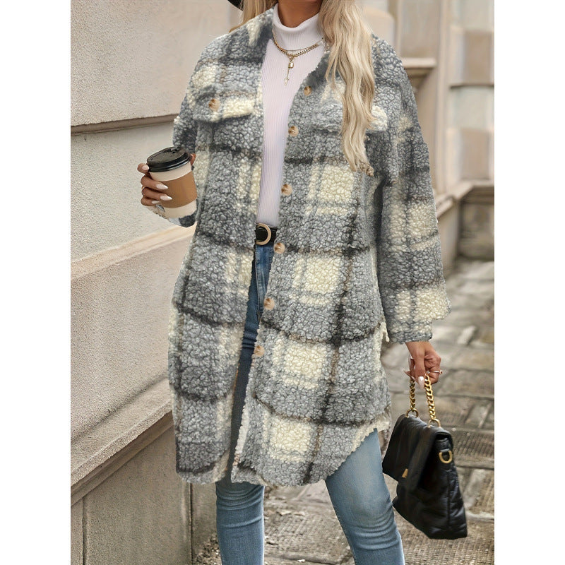 Lapel Colorblock Plaid Jacket New Design Sense Padded Coat Women's Clothing