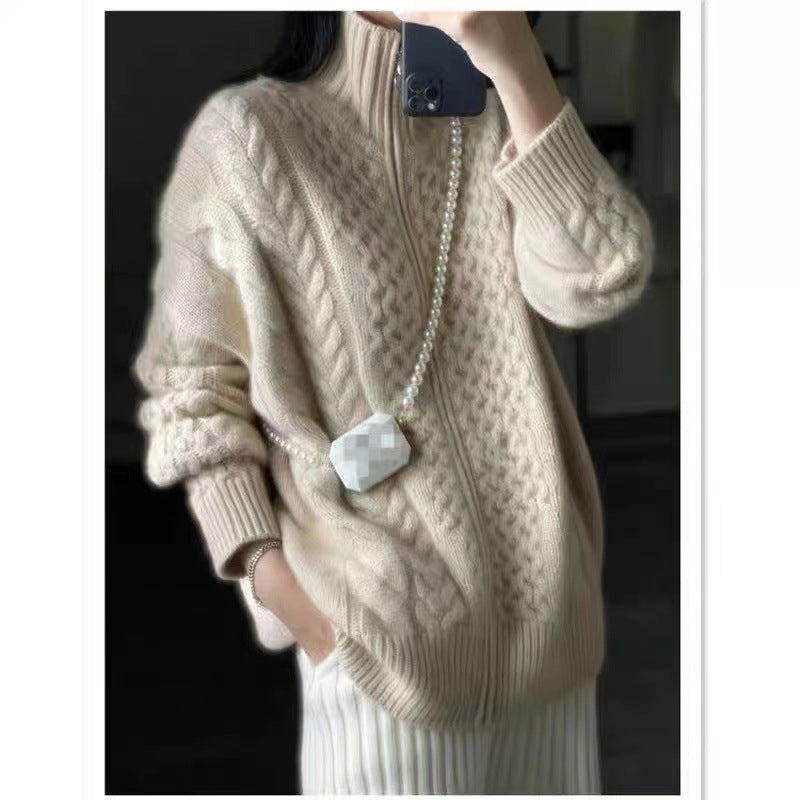 Women's Fashion Loose High Collar Short Knitted Cardigan