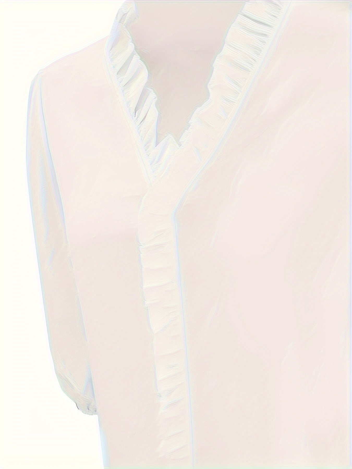 Pure Color Ruffle Hemline Shirt, Casual V-neck Long Sleeve Shirt.