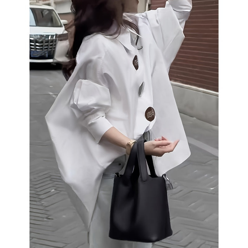 Women's Long Sleeve Button Down Shirt - Oversized Loose Fit Business Blouse Trendy Fall Casual Work Top