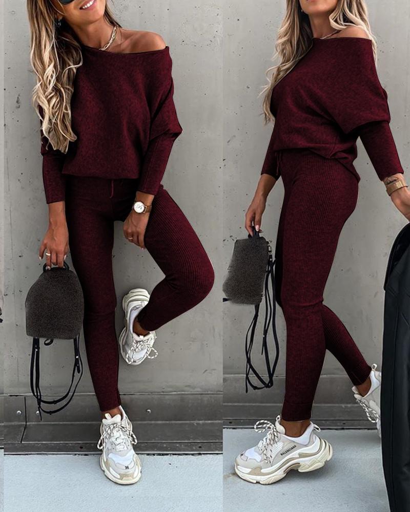 Solid Casual Lace Up Slant Shoulder Sports Pants Long Suit