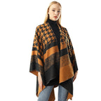 Women's Split Houndstooth Cape And Shawl Fashionable Simple Retro Cloak All-matching