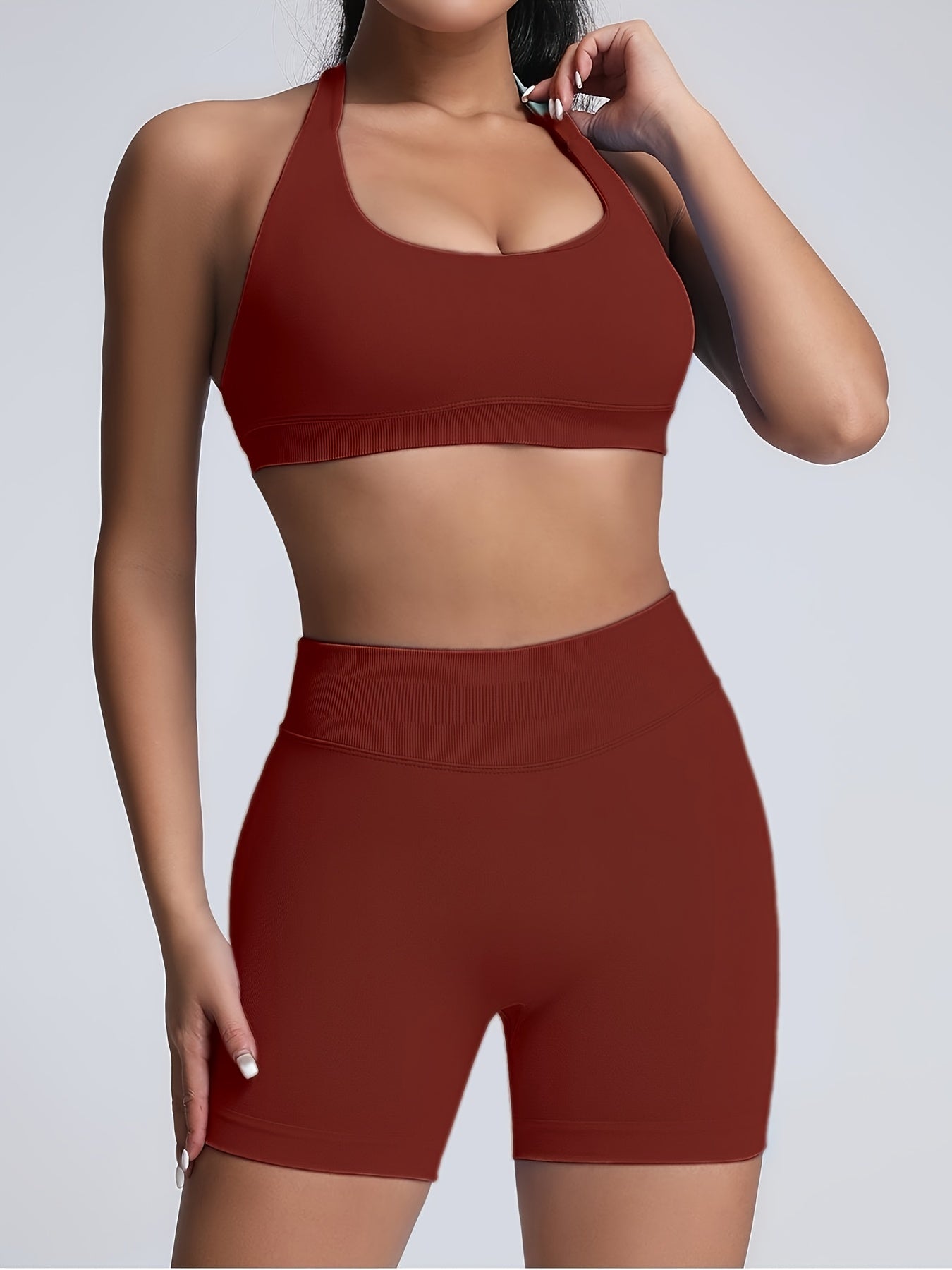 Women's Yoga Workout Set  Sports Bra High-Waist Shorts  Quick-Dry  Breathable