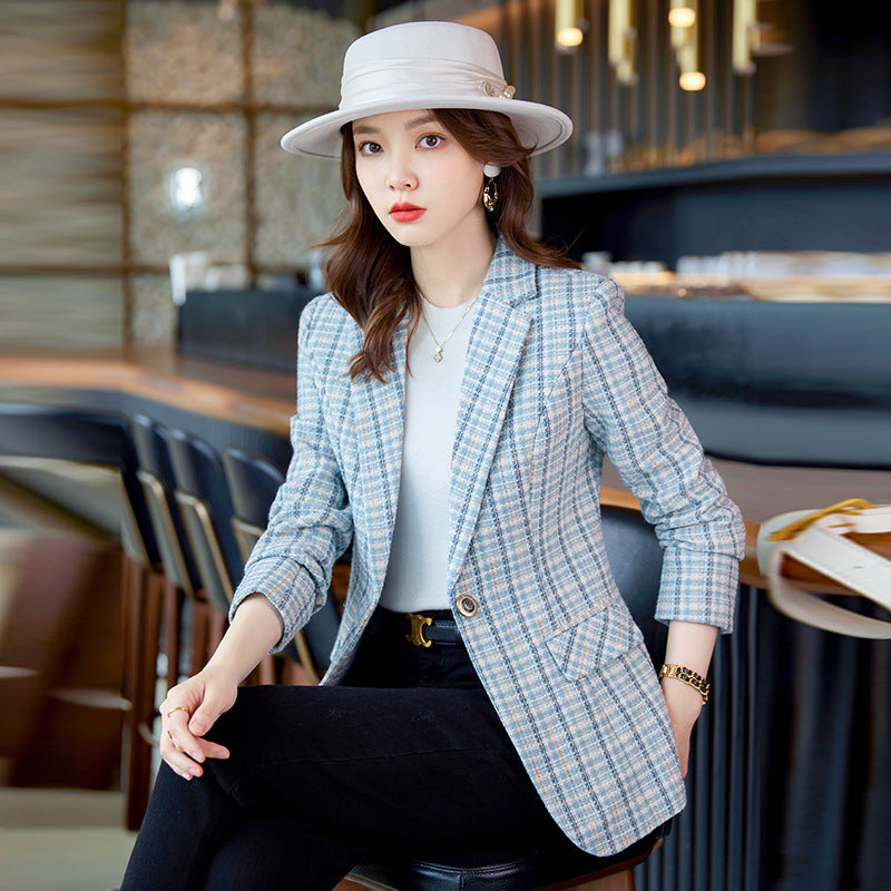 Casual Plaid Autumn Western Style Women's Clothing Long Coat