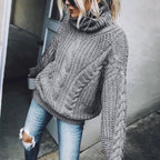 Women's Cable Knit Turtleneck Sweater, Classic Long Sleeve Winter Knitwear For Casual And Formal Wear