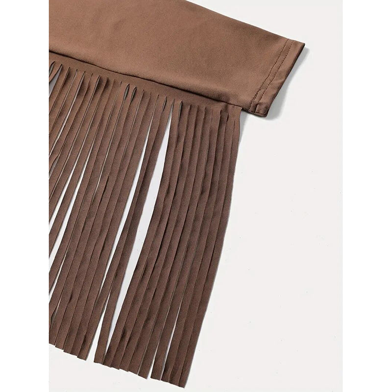 Women's Western Cowgirl Off-Shoulder Fringe Top, Sexy Slim Fitted Long Sleeve Tassel Blouse