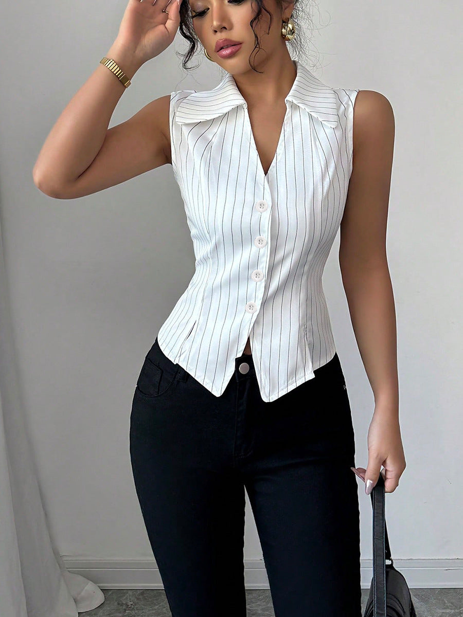 Summer European And American Temperament Striped Sleeveless Shirt