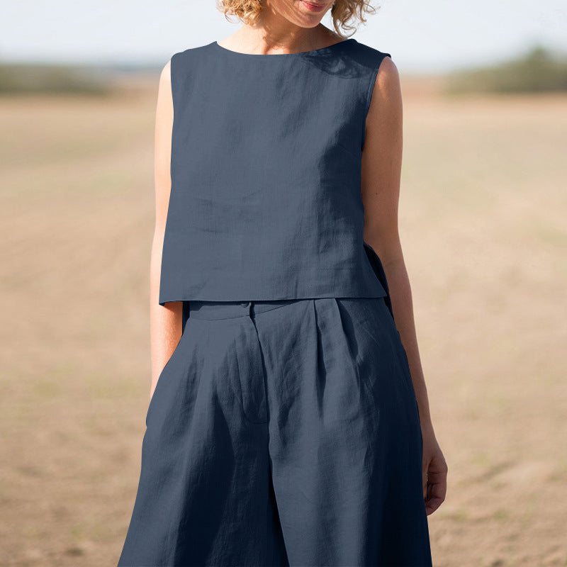 Women's Solid Color Retro Cotton And Linen Long Sleeve Loose Cotton Suit