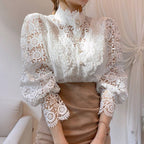 Design Style Blouse Lace Stand-up Collar Long-sleeved Shirt Women