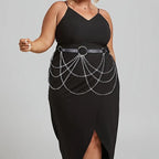 Black Leather Strap Fashion All-match Chain Tassels Waist Chain