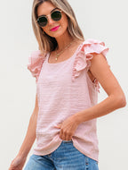 Textured Bow Knot Frilled Butterfly Sleeve Blouse