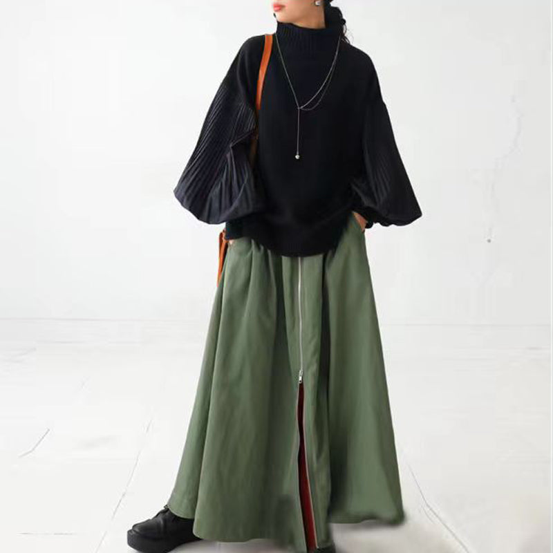 Women's Loose Long Sleeve Turtleneck Sweater Solid Color Soft Ribbed Knit Pullover For Spring Fall Layering