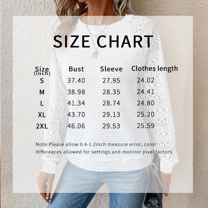 Women's Lace Waffle Knit Blouse, Long Sleeve Crewneck Business Casual Top