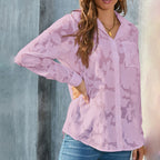 Womens Casual Sheer Button Down Shirts Long Sleeve V Neck Jacquard Blouses Tops
