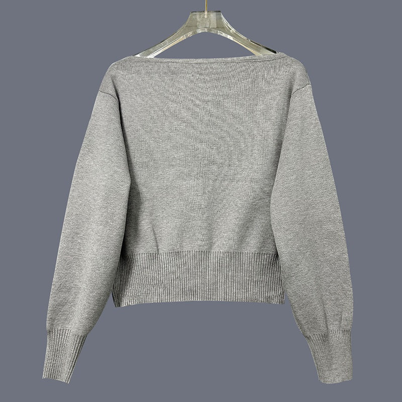 Women's Off The Shoulder Cropped Sweater - Boat Neck Long Sleeve Pullover, Casual Trendy Top