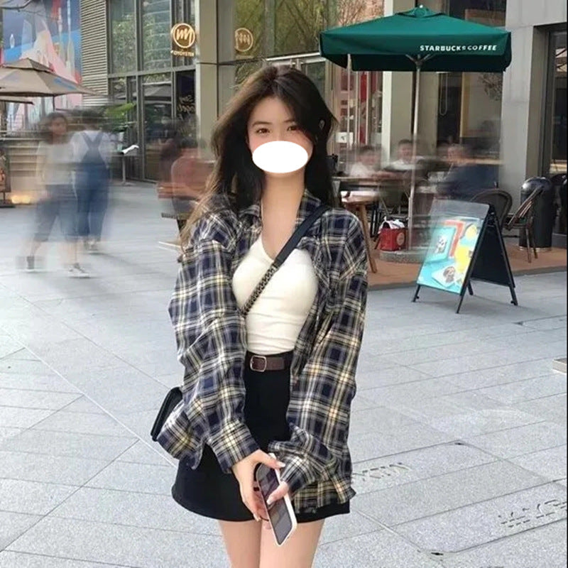 Women's Retro Plaid Sweet Thin Sun Protection Cardigan Coat Shirt