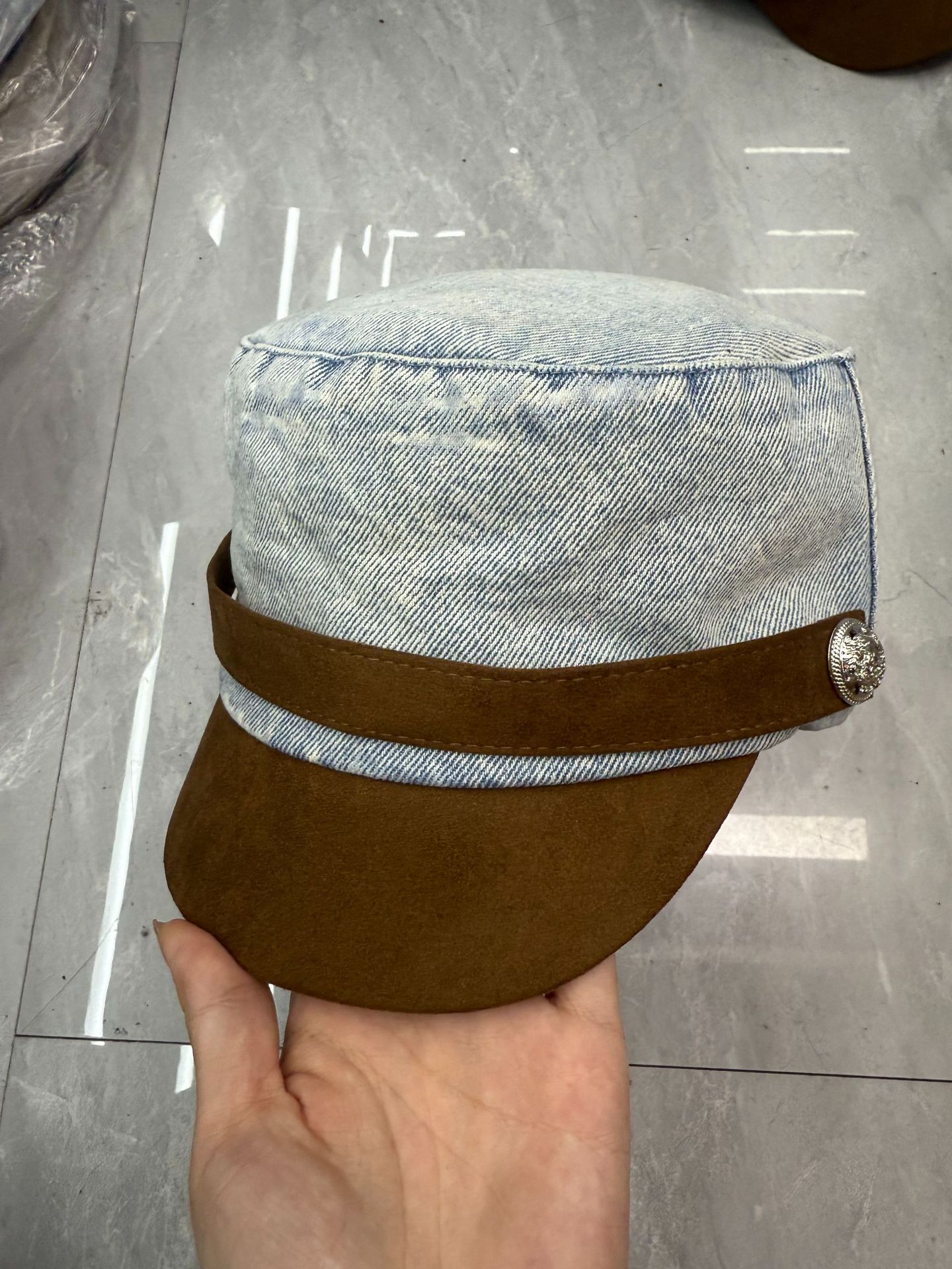 Japanese-style Retro Flat-top Cap Denim Women's Spring And Autumn Color Matching Flat Top