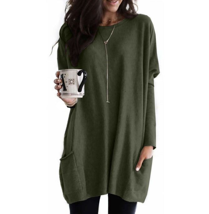 European And American Long-Sleeved Casual Pocket T-Shirt