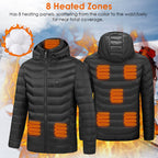1Pc Heated Jacket Electric Heating Coat Lightweight Winter Hooded Jacket With 3-Level Heating Modes 8 Heating Zones Detachable Zipper Hood