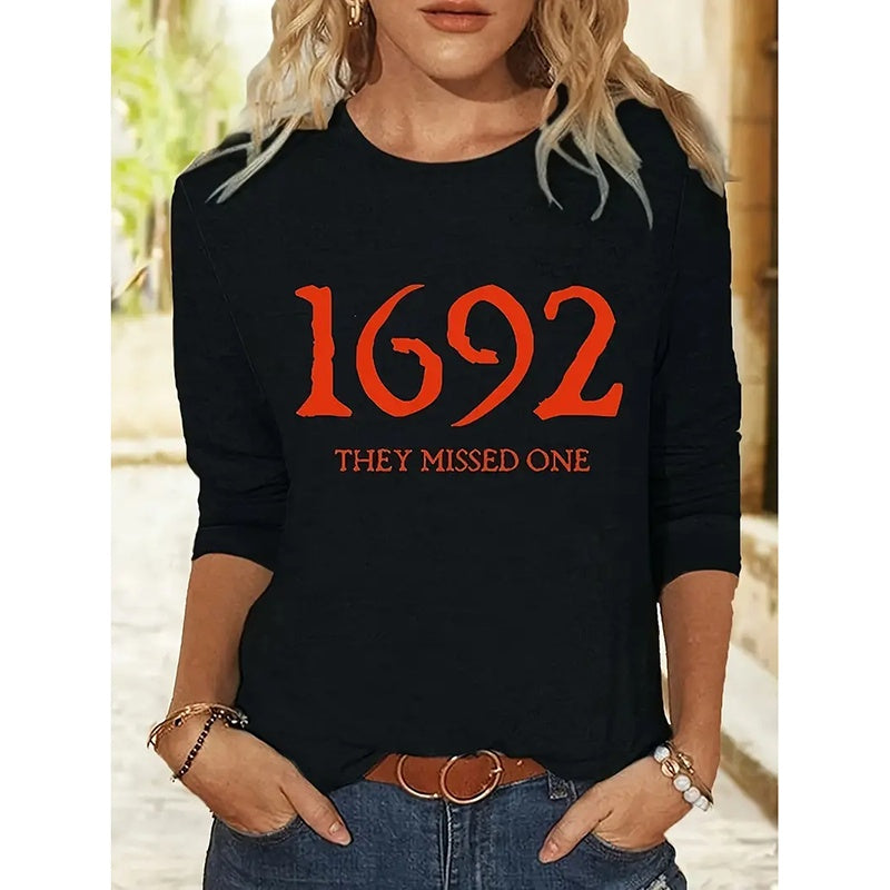 1692 They Missed One Shirt Women Funny Letter Print Tees Casual Long Sleeve Tops