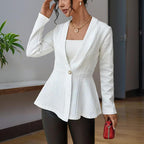 Women's Elegant V-Neck Long Sleeve Textured Beaded Button - Casual Spring & Fall Jacket