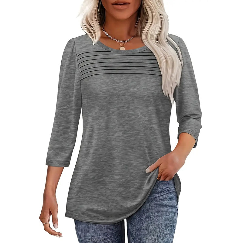 Women's 3-Pack 3 4 Sleeve Tunic Tops, Round Neck Pleated Blouse, Dressy Casual Shirts For Spring Summer Fall