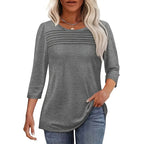 Women's 3-Pack 3 4 Sleeve Tunic Tops, Round Neck Pleated Blouse, Dressy Casual Shirts For Spring Summer Fall