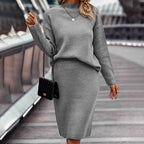 Women's Two Piece Set - Pullover Sweater & Bodycon Skirt Cozy Outfit