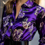 Women's Elegant Satin Lapel Long Sleeve Full Button Shirt Spring Autumn Fashion Tapered Waist Design With Sheen