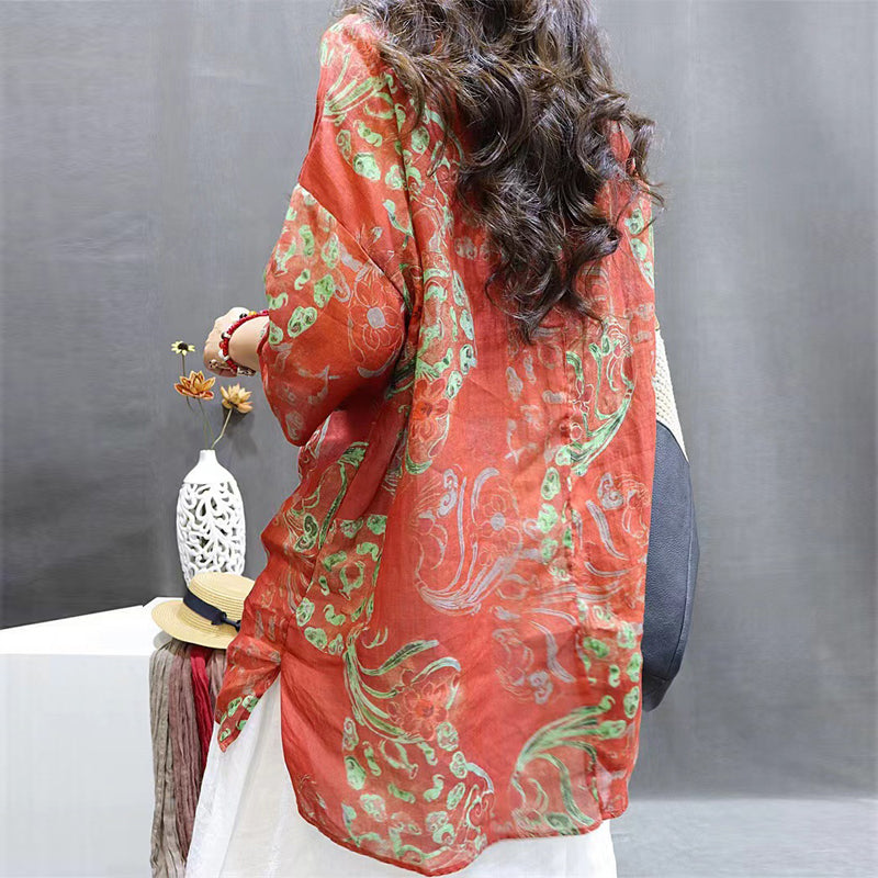 Women's Soft Printed Mid-Sleeve Top Casual Round Neck Tunic For Spring And Summer
