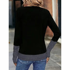 Women's Color Block Crewneck Tee, Long Sleeve Casual Basic Top