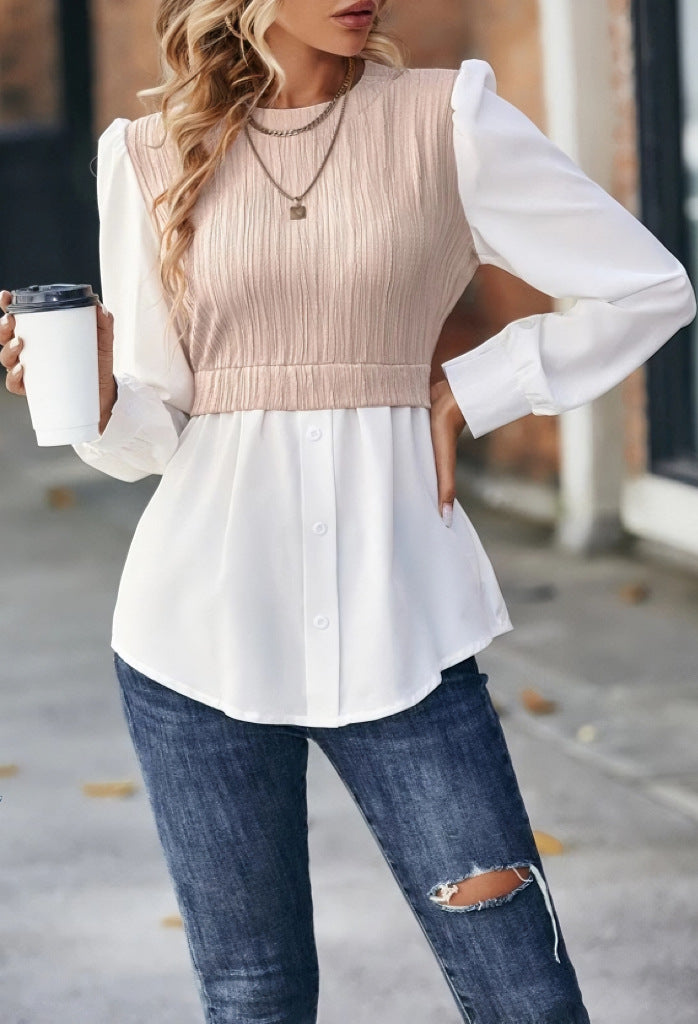 Wavy Stripes Stitching Fashion Temperament Blouse