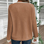 Women's Color Block Pullover - Spring Fall V-Neck Long Sleeve Casual Loose Top