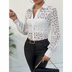 Women's Lace Floral Boho Blouse - Long Sleeve Button Down Shirt For Spring & Fall
