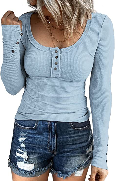 Women's Button Vest Color V-neck Long Sleeve Top