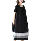 Cotton And Linen Short Sleeve Dress Large Size Women's Mid Length