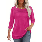 Women's 3-Pack 3 4 Sleeve Tunic Tops, Round Neck Pleated Blouse, Dressy Casual Shirts For Spring Summer Fall