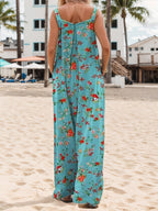 2025 New Women's Summer Printed Casual Overalls Loose Wide Leg Jumpsuit Bohemian Floral Printed Loose Jumpsuit With Pocket