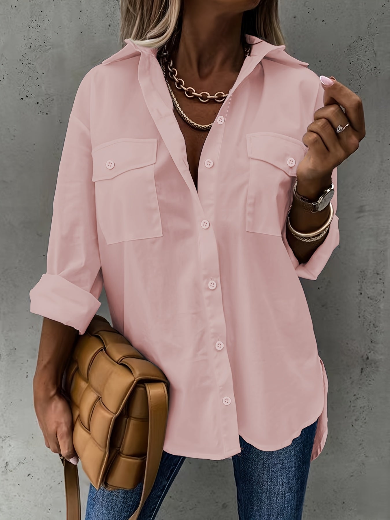 Simple Casual Long Sleeve Shirt With Pocket