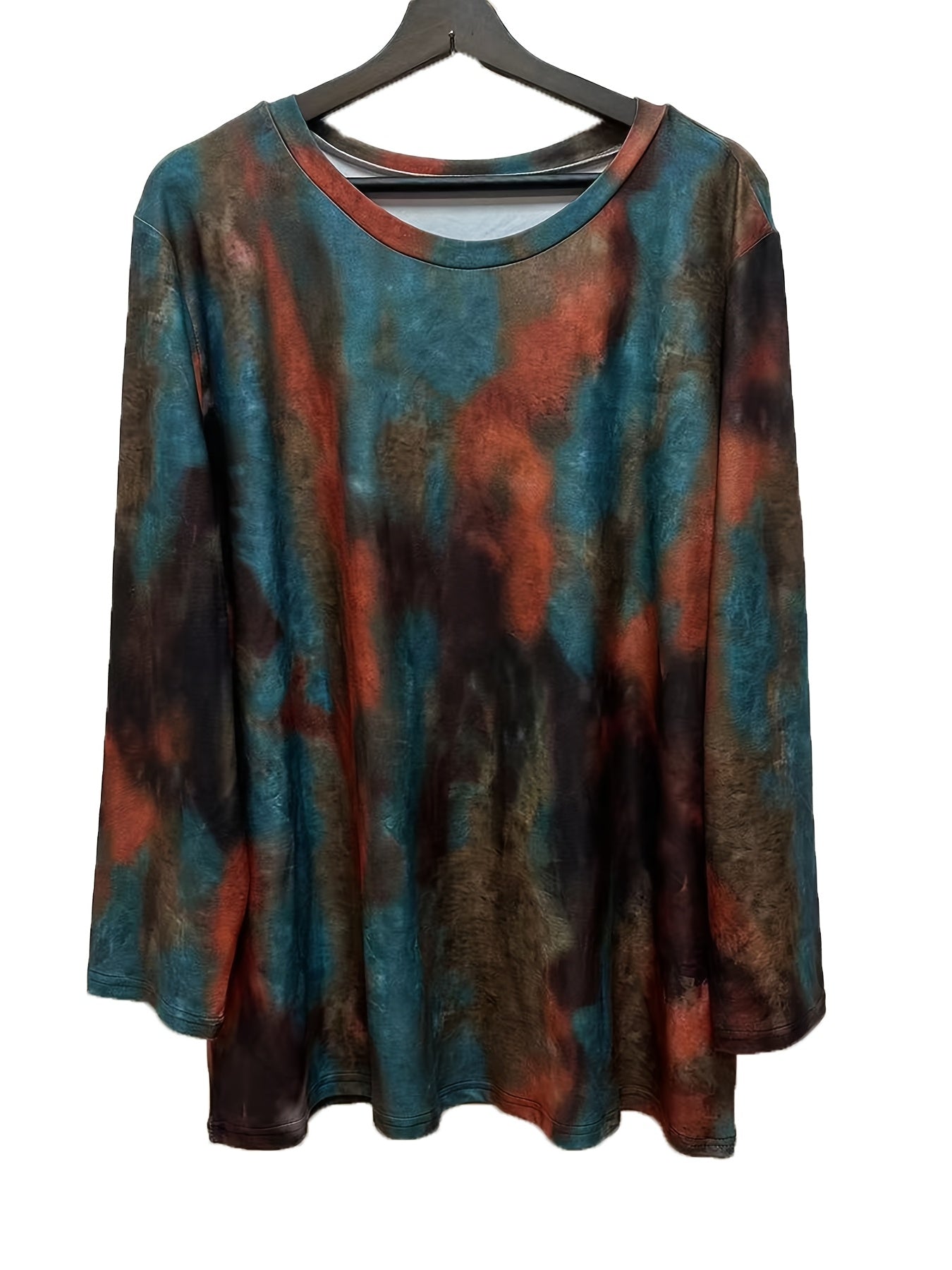 Self-pick-up Women's Plus Size Soft Round Neck Long Sleeve Top Casual Tie-Dye T-Shirt Only Self-pickup Is Supported