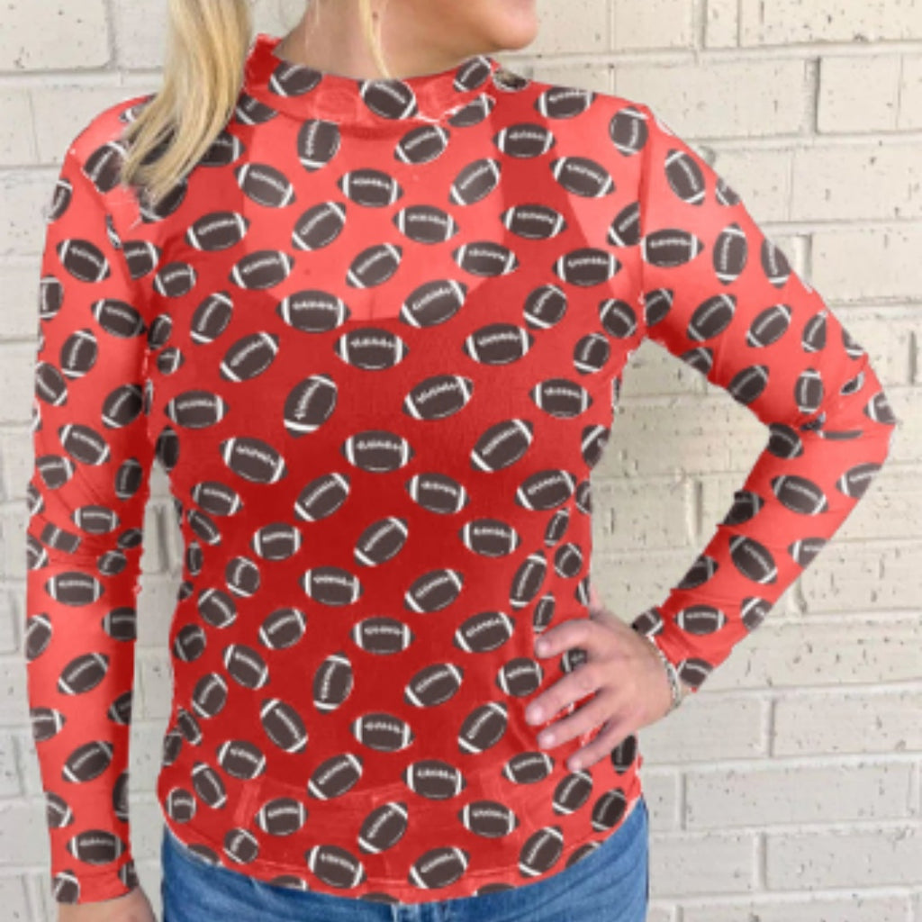 Black Game Day Rugby Mesh Sheer Long Sleeve Top